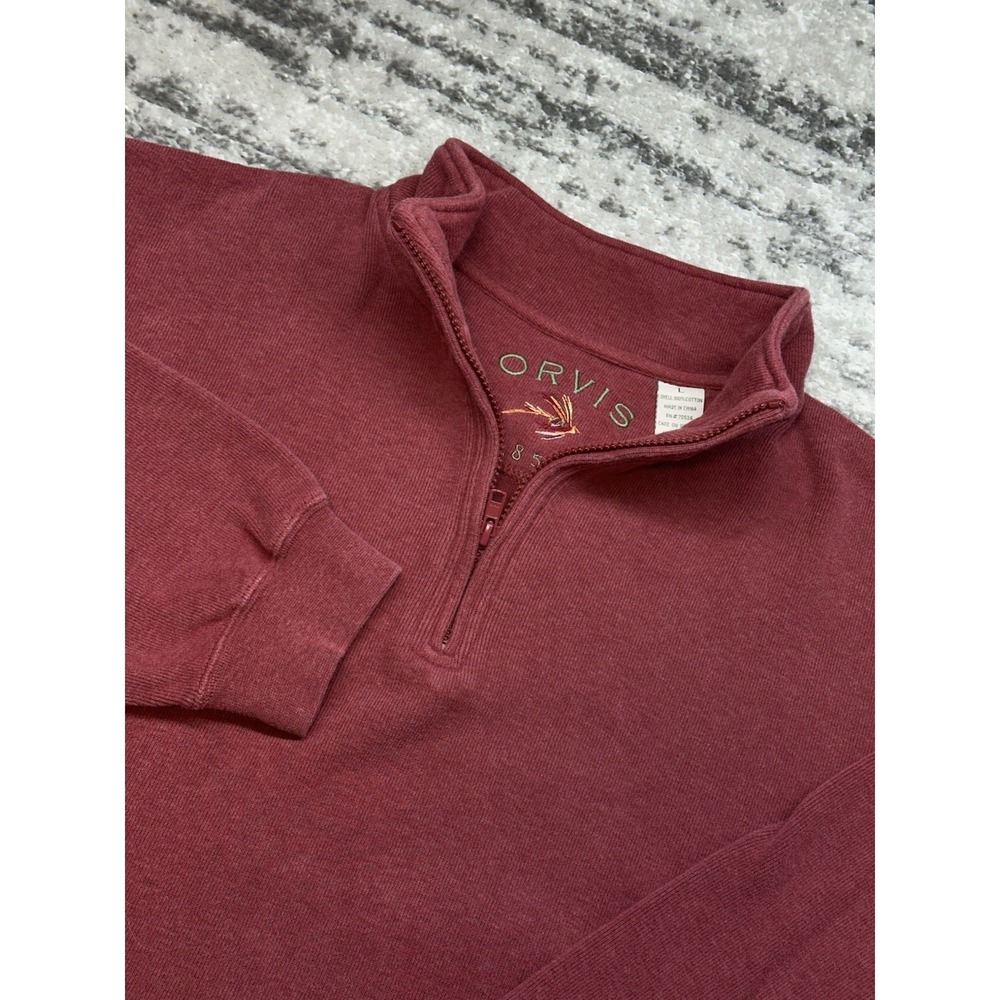 ORVIS Men's Pullover 1/4 Zip Red Grey Sweater Size Large 100% Cotton Lot of 2 - Picture 5 of 15